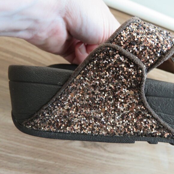 FITFLOP Lulu Chocolate Metallic Glitter Flip Flop Thong Sandals - Size US 7 - Picture 12 of 16